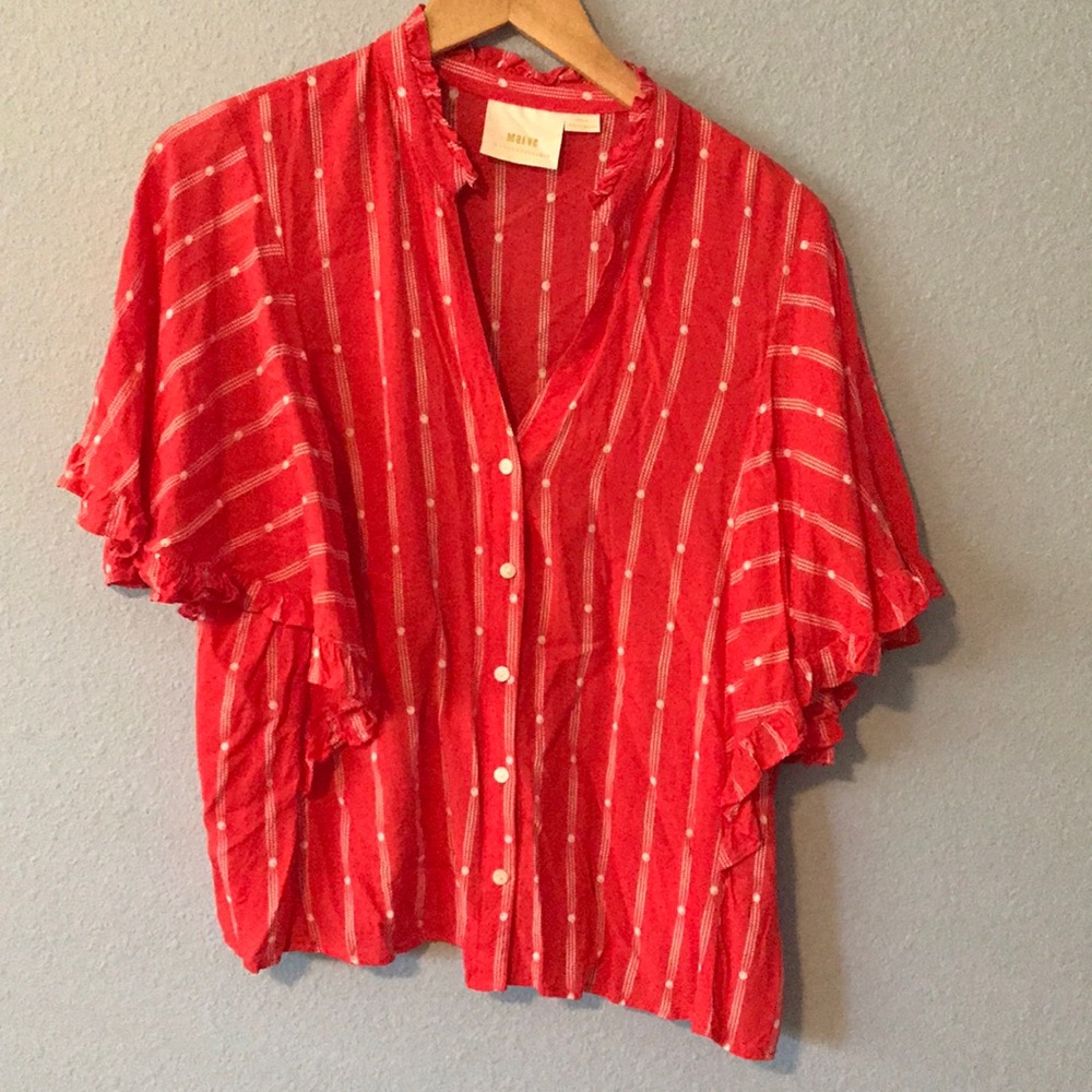 EUC Anthro Maeve Red Flutter Sleeve Top